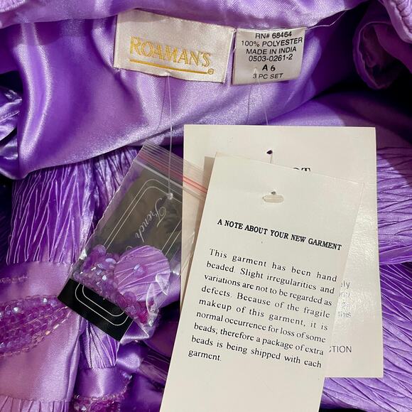 Vintage 90s Roaman’s Purple Satin Sequin Open Jacket Formal Coat Topper Sz 18 - Picture 10 of 10